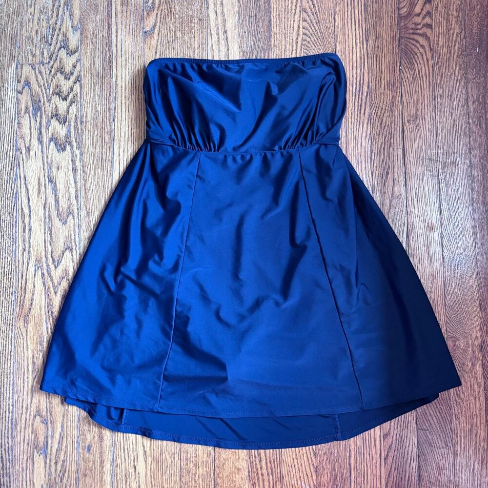 Carol Wior Vintage Black Strapless Swimsuit Dress Bow Back 18W USA Made Slimming